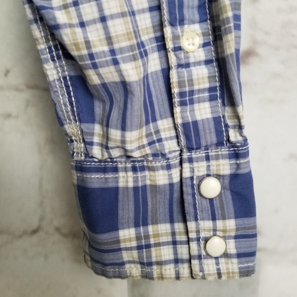 American Eagle S Blue Plaid Snap Closure Shirt - Picture 5 of 12